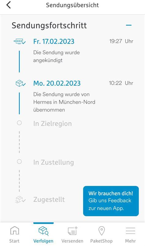 ablegen einer sendung von hermes